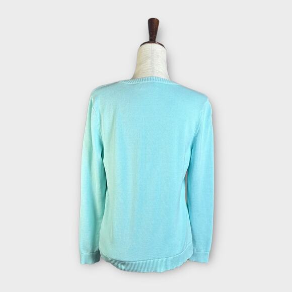 Vineyard Vines Preppy Aqua Teal Zebra Whale Pullover Crewneck Sweater Sz Medium - Picture 2 of 9